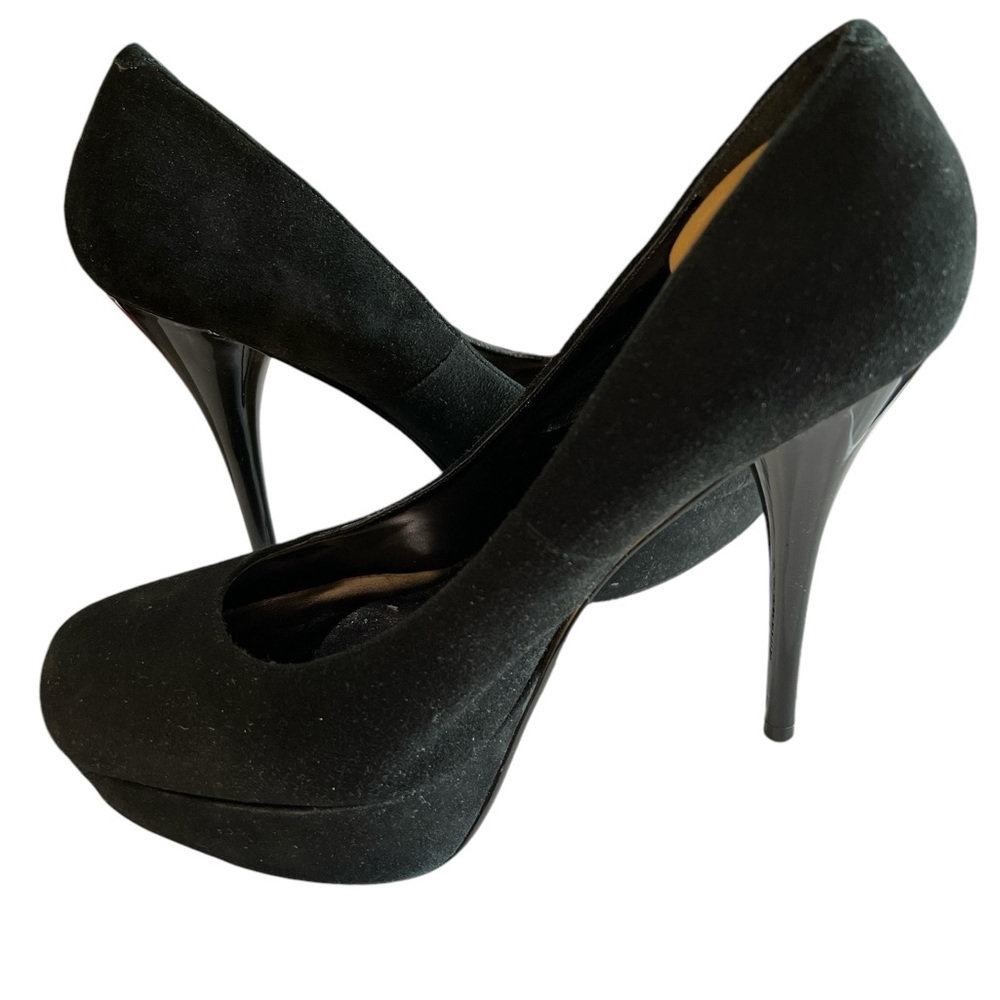 Black suede high heel pumps